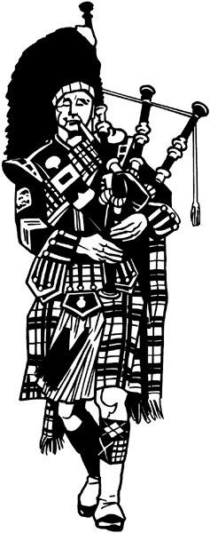 Man playing bagpipes vinyl sticker. Customize on line. Music 061-0232